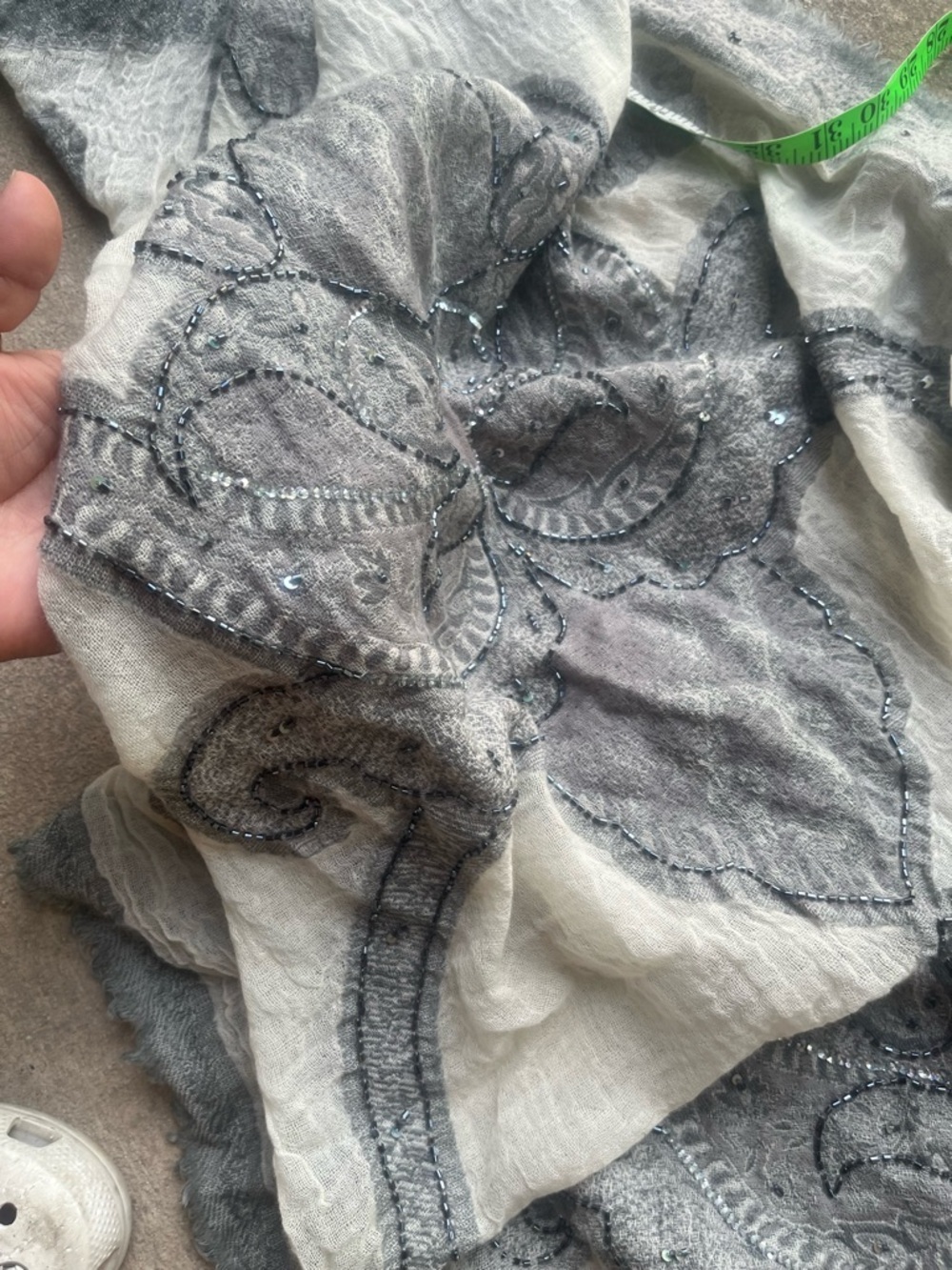Ahujasons Gray & Cream Beaded Paisley Shawl Wrap - Picture 7 of 7